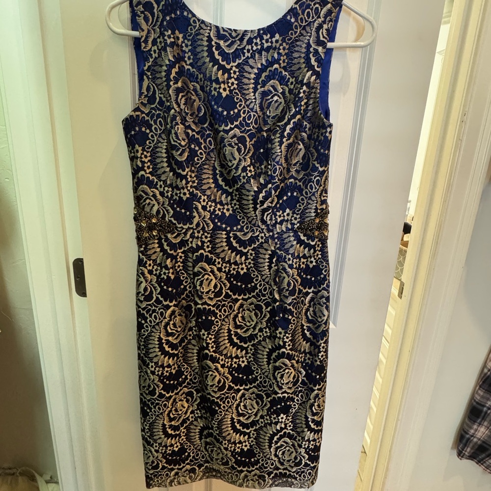 JS Collections Blue Sheath Cocktail Dress